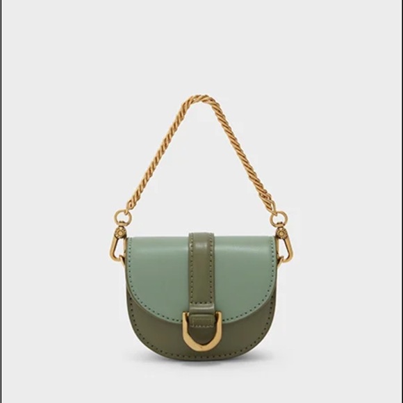 Charles & Keith Handbags - Charles & Keith Micro Gabine Two-tone Saddle Bag in Olive Green Color Block